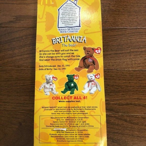 NIB '99 Britannia the Bear McDonalds Retired Ty Teenie Original Beanie Baby Rare - Picture 3 of 4